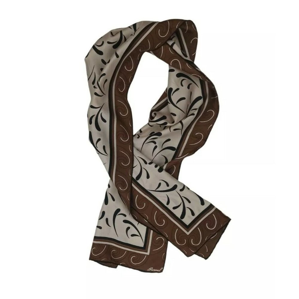 BURMEL Brown Art Silk Scarf 70"/ 13.5"  EC